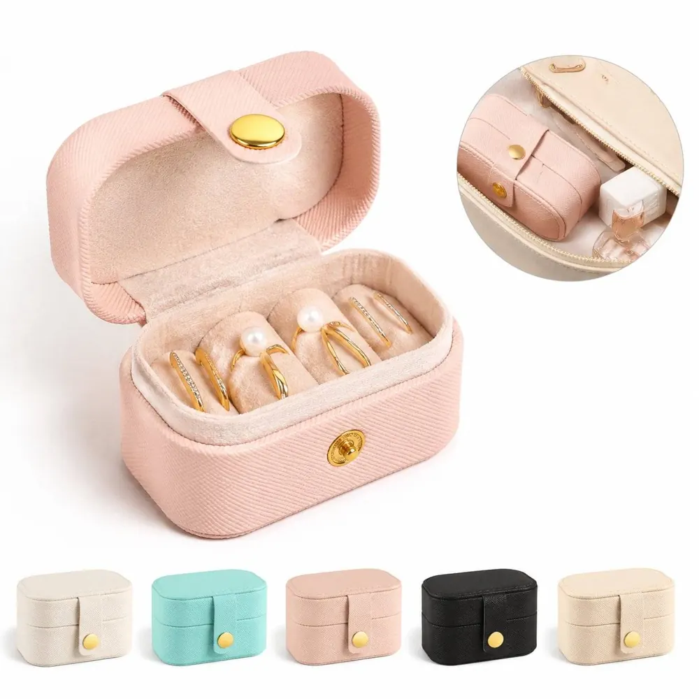 PU Leather Mini Travel Jewelry Case for Rings & Earrings 2