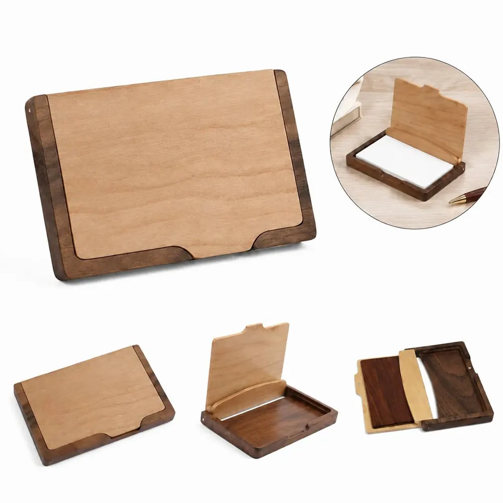 Custom Laser-Engraved Wooden Business Card Holder Rectangle 2