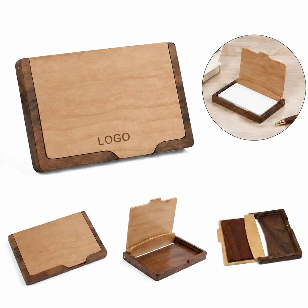 Custom Laser-Engraved Wooden Business Card Holder Rectangle