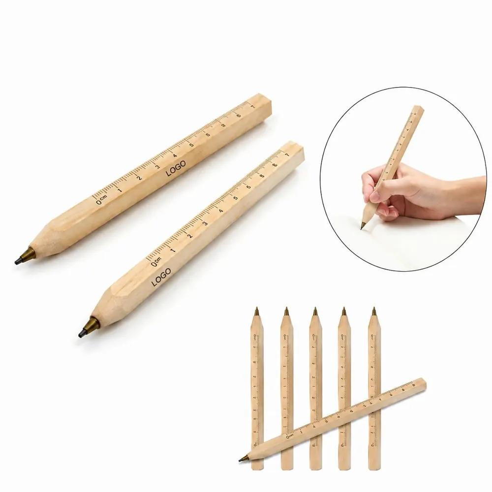 Wooden Ballpoint Pen with Built-in Scale Ruler