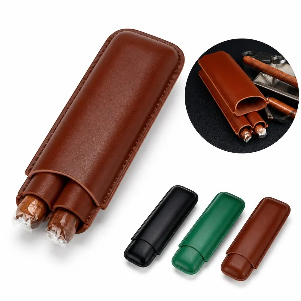 PU Leather 2-Cigar Travel Case with Protective Sleeve 2