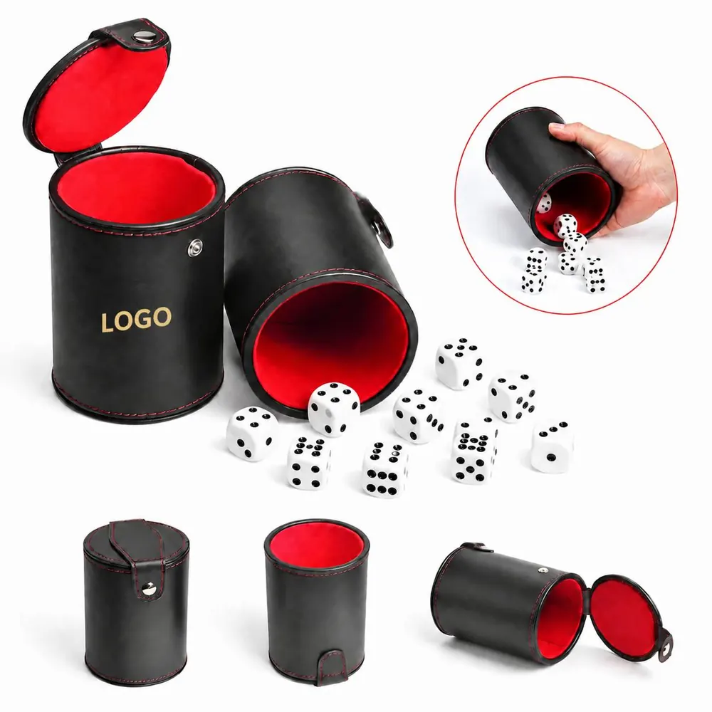 PU Leather Dice Cup with 5 Dice for Travel Games