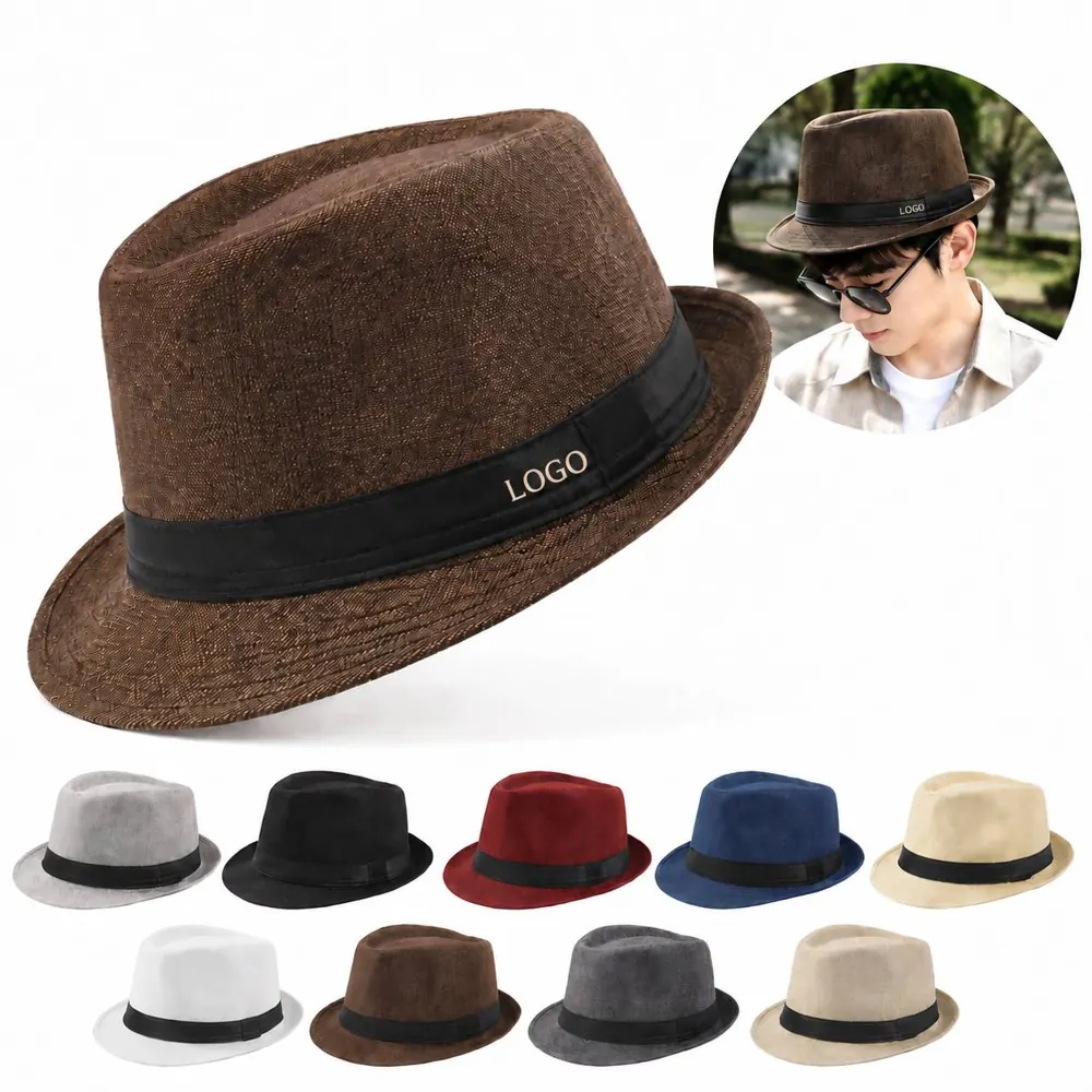 Linen Fedora Hat Wide Brim Summer Sun Protection Boater