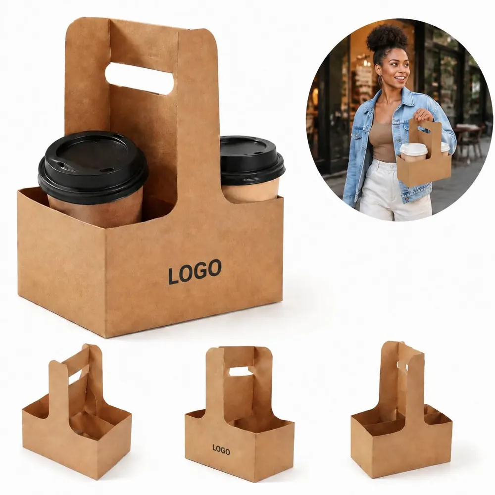 Disposable Kraft Cardboard Folding 2-Cup Drink Carrier