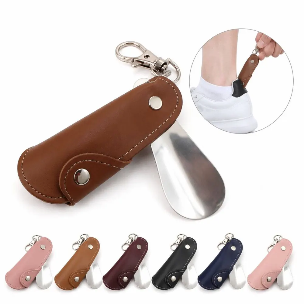 PU Leather Shoe Horn Keychain Portable Heel Protector 2