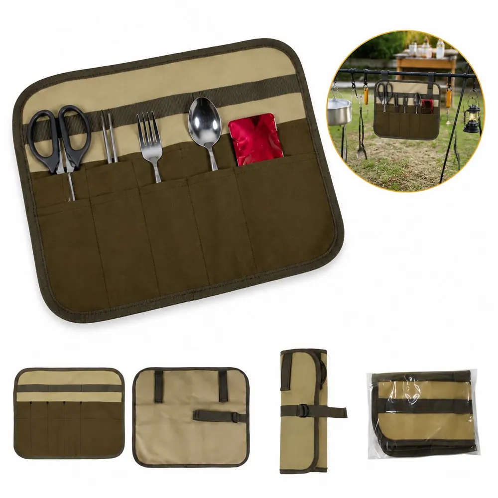 Canvas Camping Knife Roll with Cutlery Storage Organizer 2