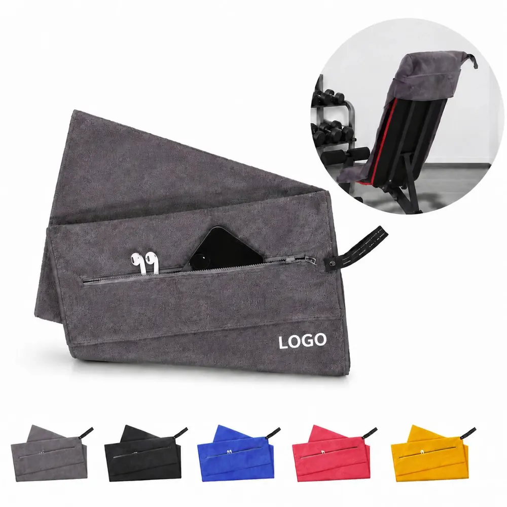 Quick-Dry Microfiber Towel Mat with Zipper Pocket for Gym