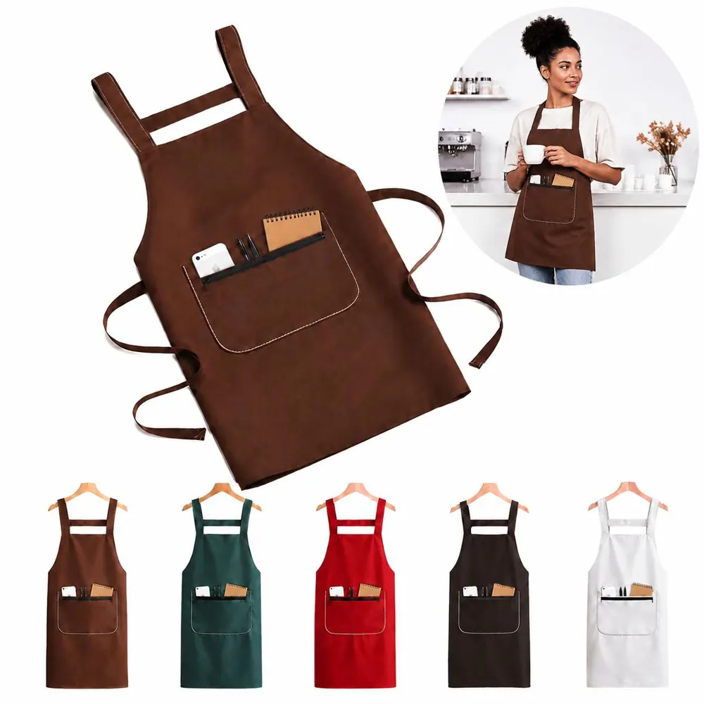 Zippered Cross-Back Polyester Apron for Restaurant Kitchen 2