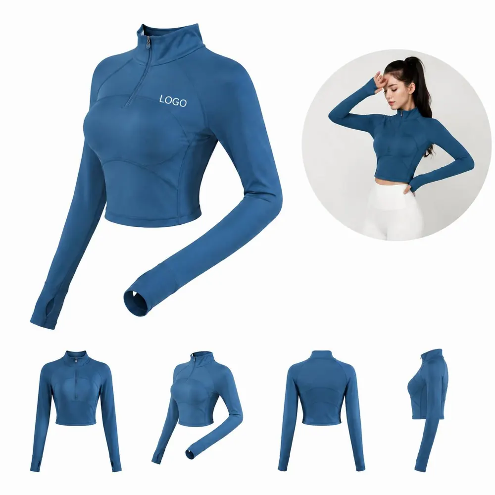 Half-Zip Athletic Yoga Top with Thumbholes for Women