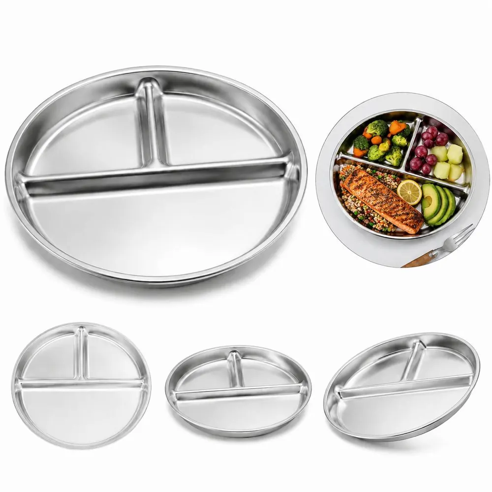 304 Stainless Steel 3-Compartment Plate, Portion Control 2