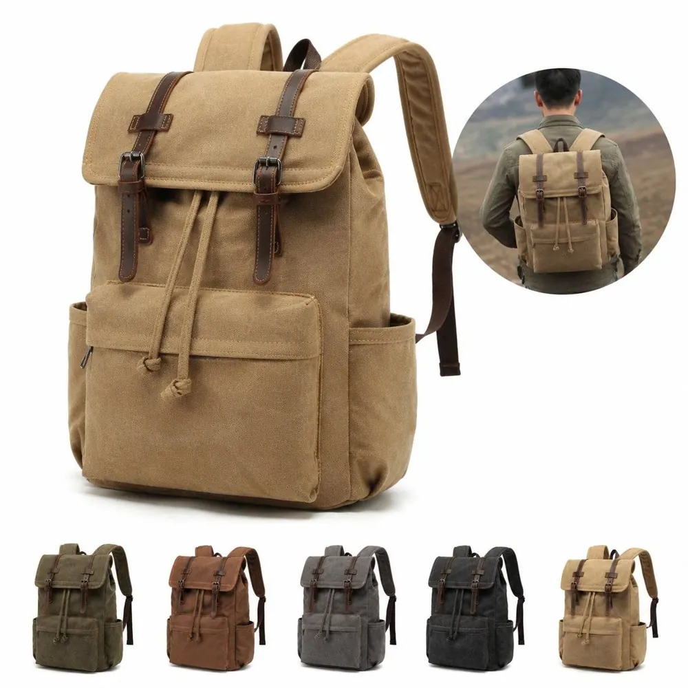 Vintage Canvas Drawstring Backpack, Large Capacity Casual 2