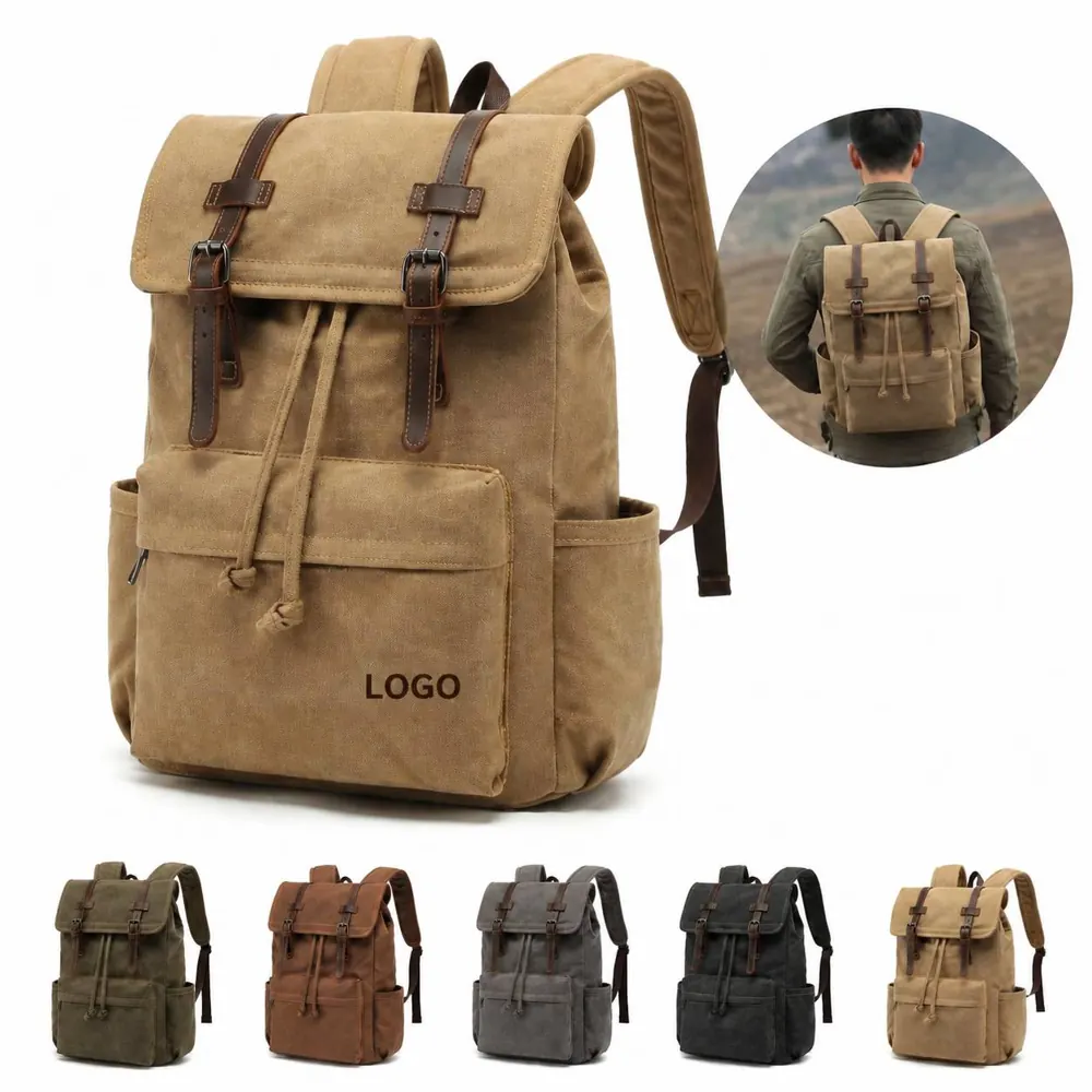 Vintage Canvas Drawstring Backpack, Large Capacity Casual