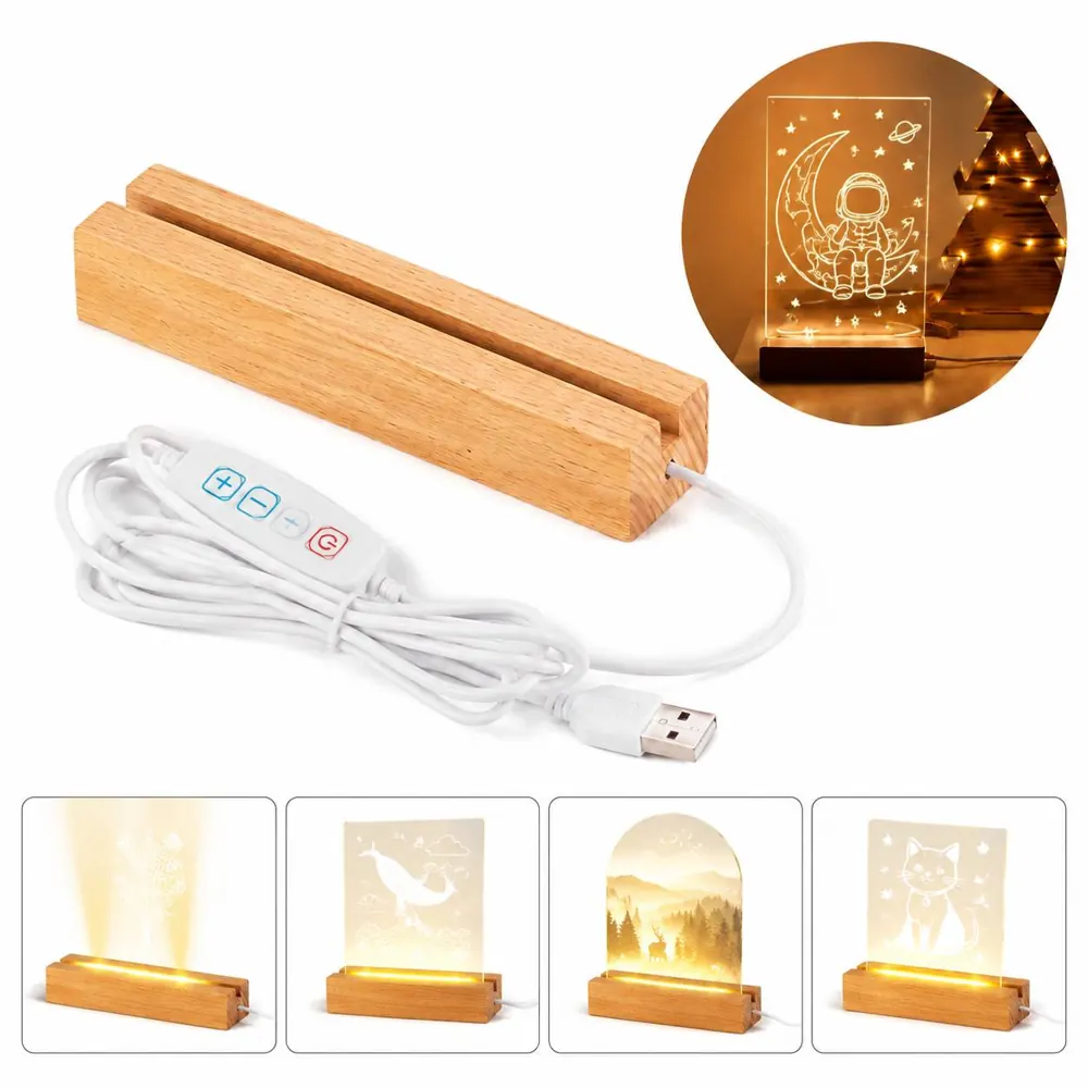 LED Lighted Wooden Base Decorative Glowing Display Stand 2