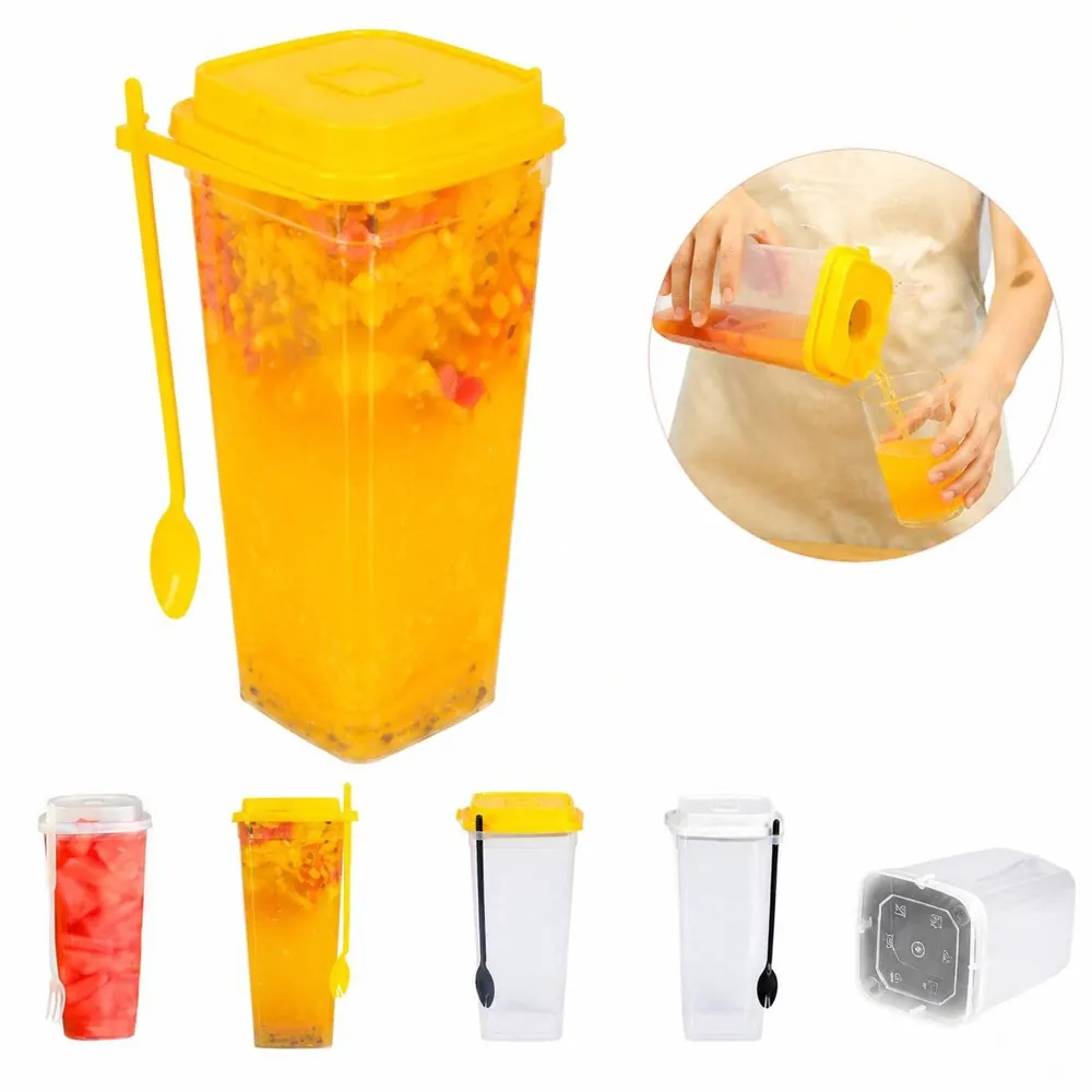 Disposable Square Cup with Spoon Lid, Spill-Proof To-Go 2