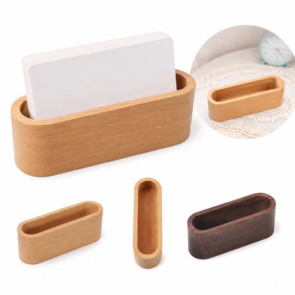 Wooden Business Card Holder, Natural Desktop Display Stand 2