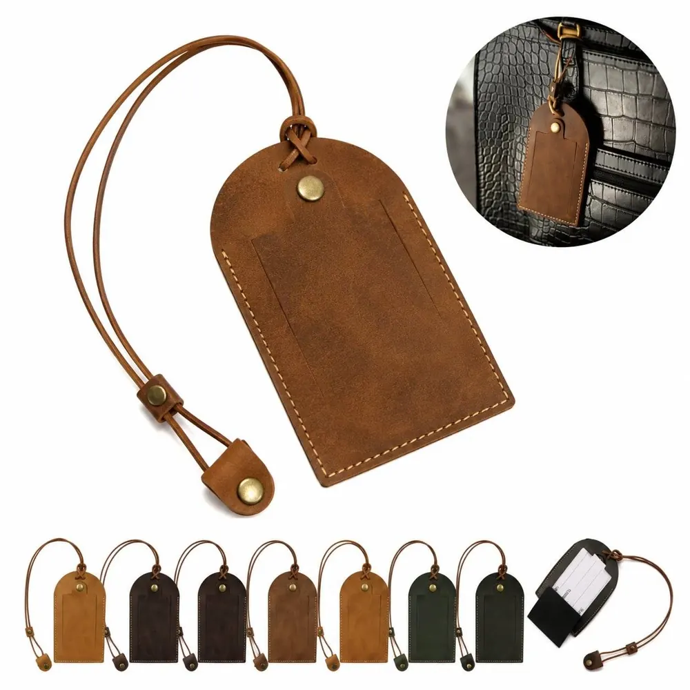 Genuine Leather Luggage Tag with ID Window for Travel 2