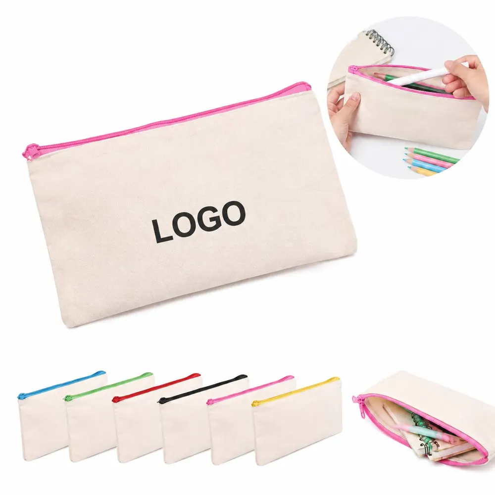Canvas Zipper Pencil Case with Durable Storage Organizer