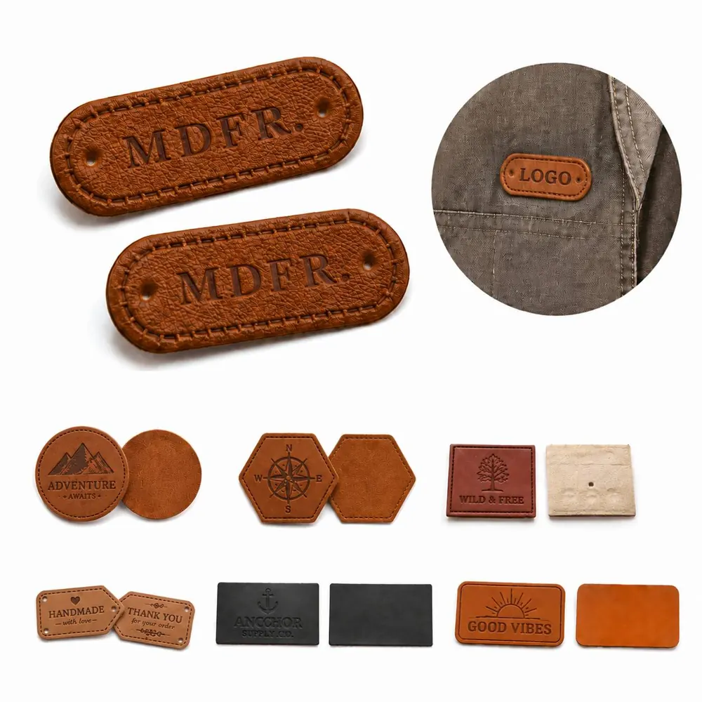 PU Leather Clothing Labels for Garments Bags Sew
