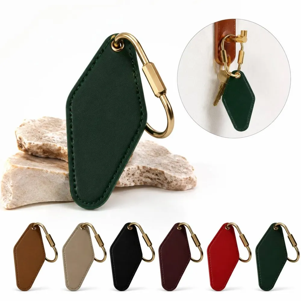 Vintage Rhombus PU Leather Keychain with Sturdy Metal Ring 2