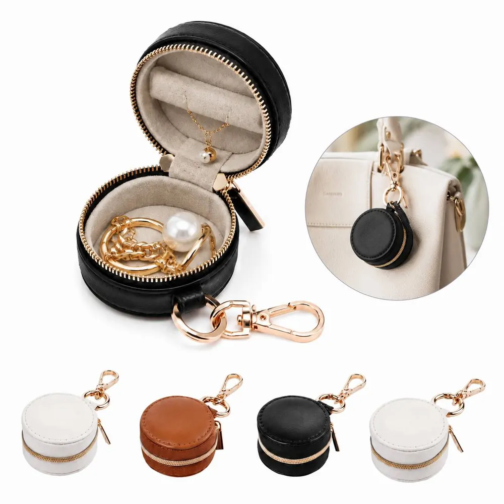 Mini PU Leather Travel Jewelry Case with Ring Holder 2