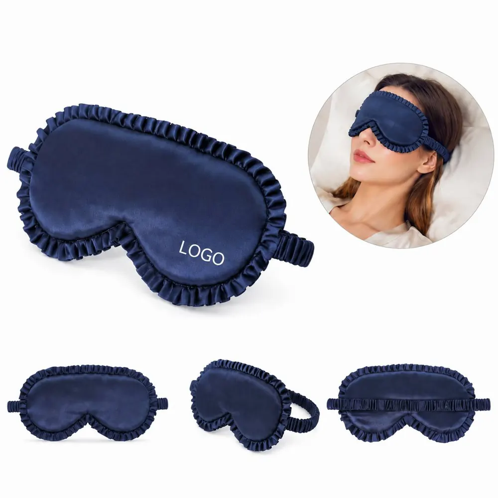 Satin Sleep Eye Mask with Ruffle Trim, Adjustable Light
