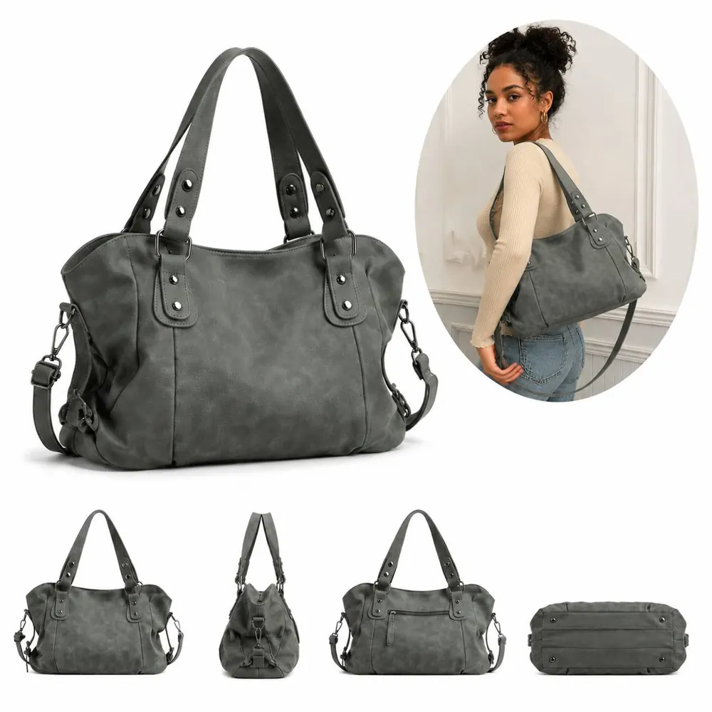 Vintage PU Tote Bag Large Capacity for Work and Travel 2