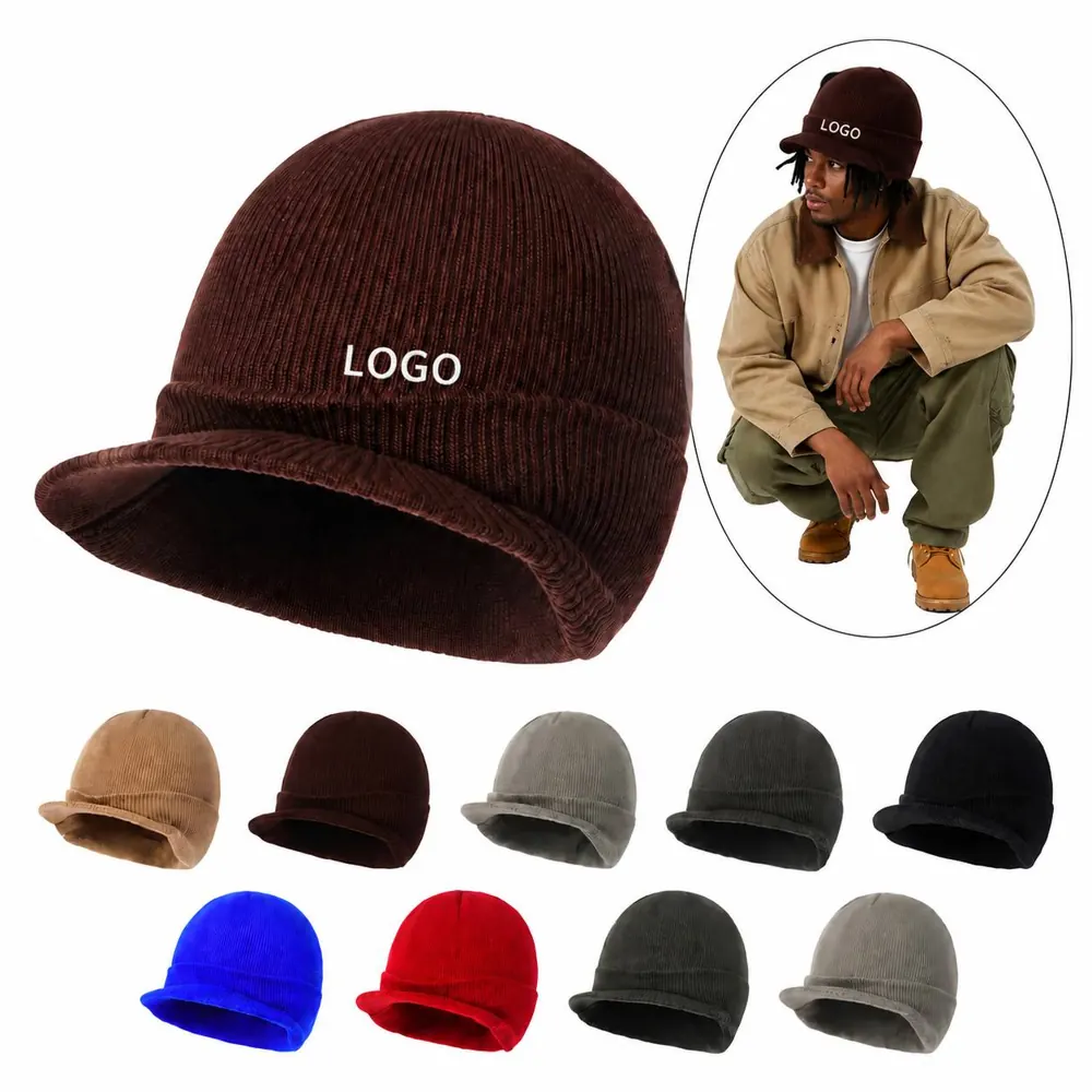 Double-Layer Knit Beanie Hat with Brim for Warm Winter Wear