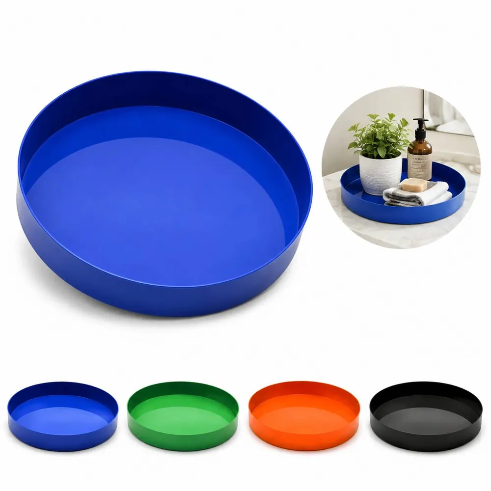 Round Raised Rim Serving Tray, Lightweight Durable Design 2