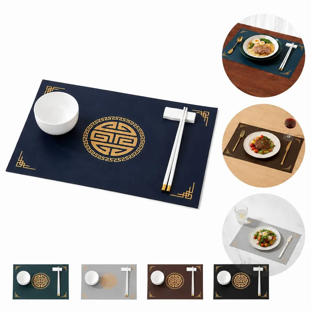 Leather Double-Side Square Placemat, Waterproof PVC Dining 2