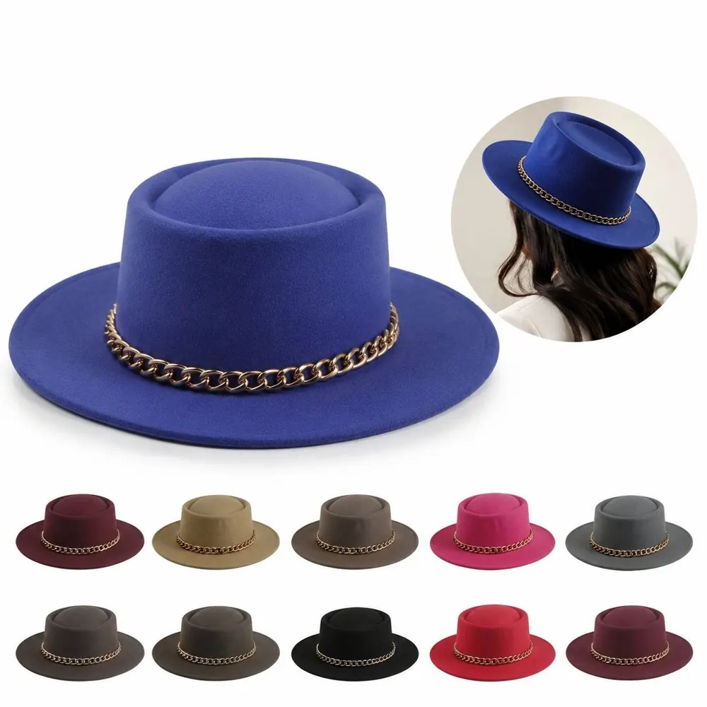 Classic Fedora Hat with Flat Brim, Wool Felt, Neutral Tones 2