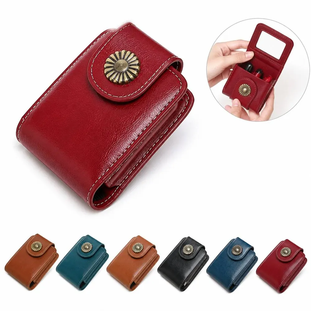 PU Leather Lipstick Case with Mirror, Compact Cosmetic 2