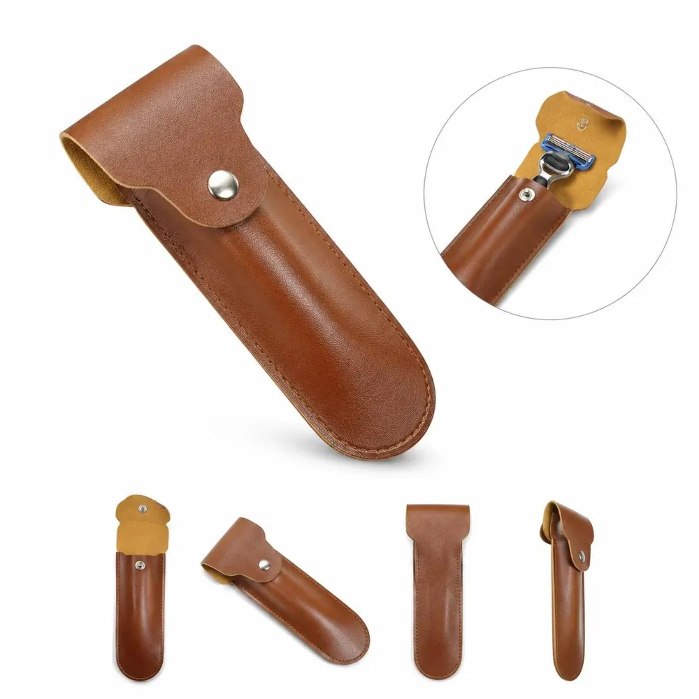 PU Leather Travel Razor Case, Protective Sleeve 2