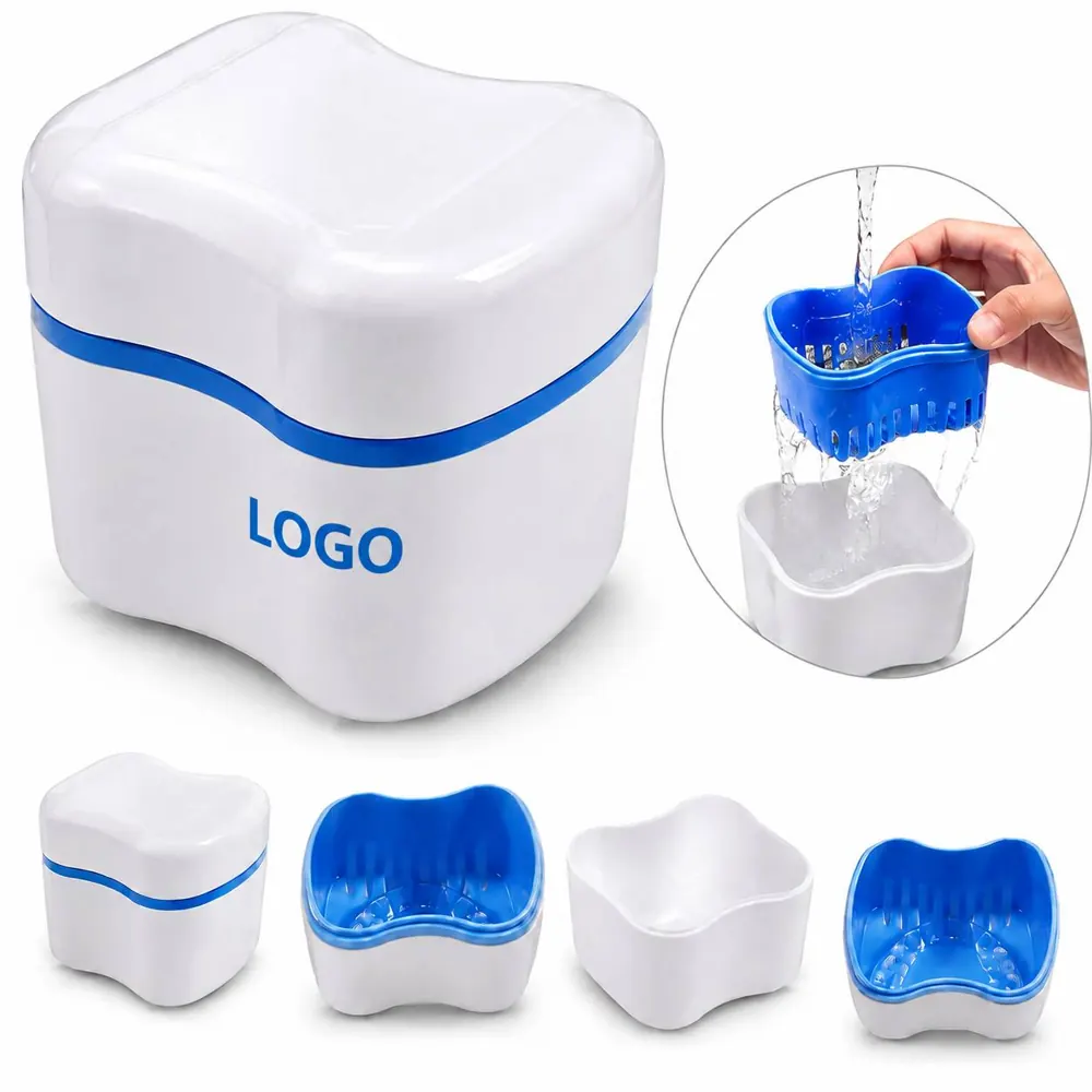 Denture Soaking Container with Drain Basket, Double-Layer