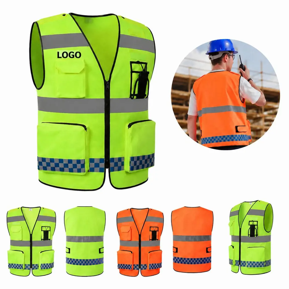 High-Vis Multi-Pocket Safety Vest with Reflective Strips