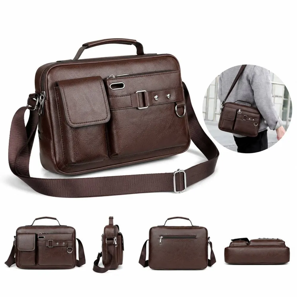 Vintage PU Leather Messenger Bag for Men with Adjustable 2