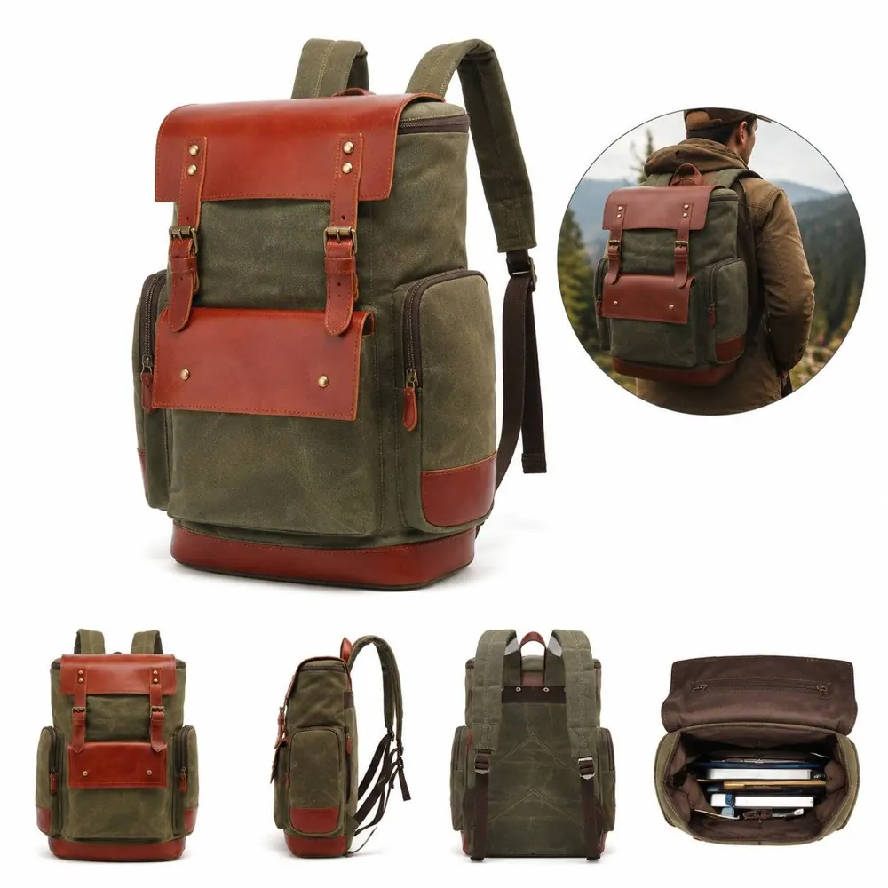 Large Capacity Water-Resistant Waxed Canvas Backpack 2