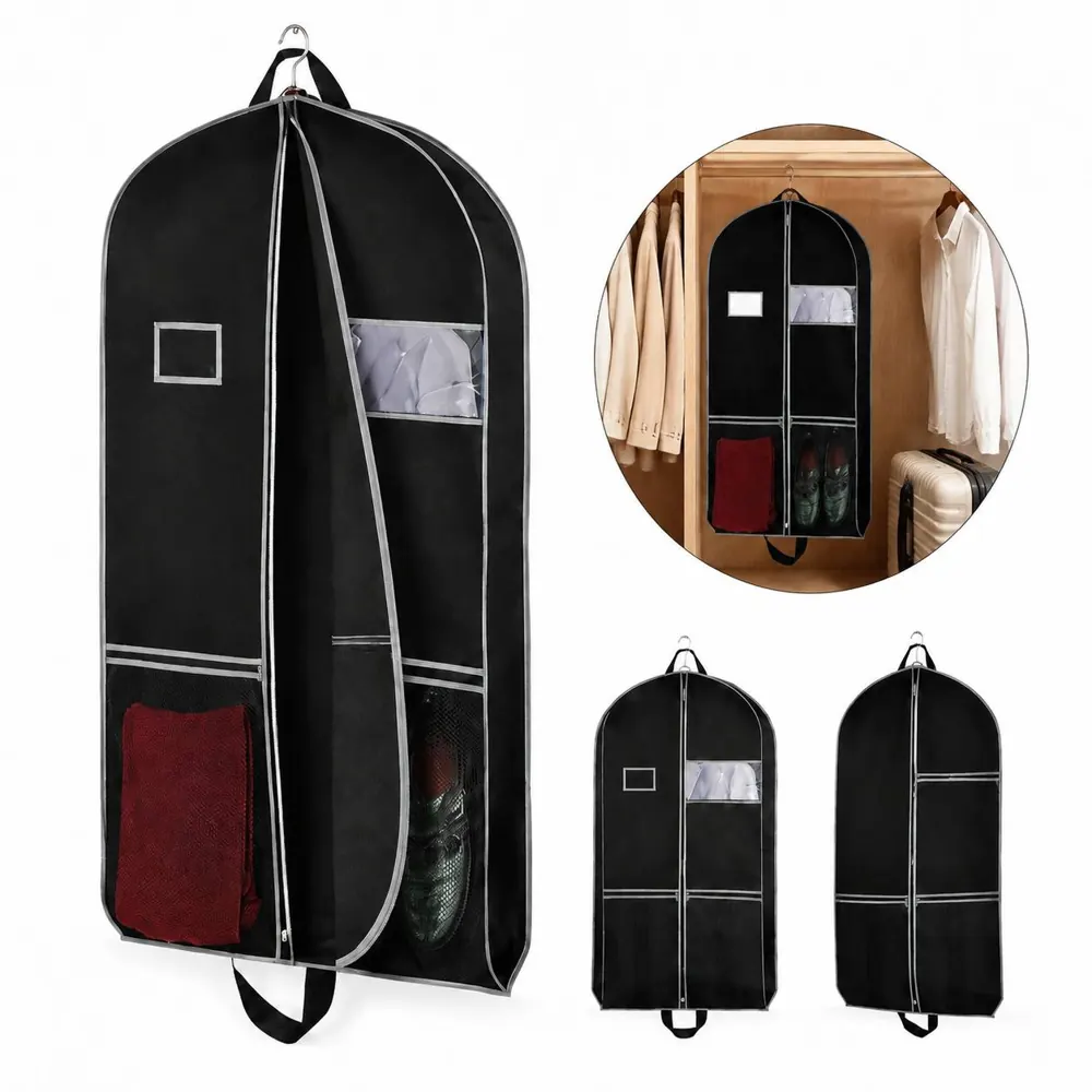 Black Breathable Nonwoven Garment Bag with Clear Front Panel 2