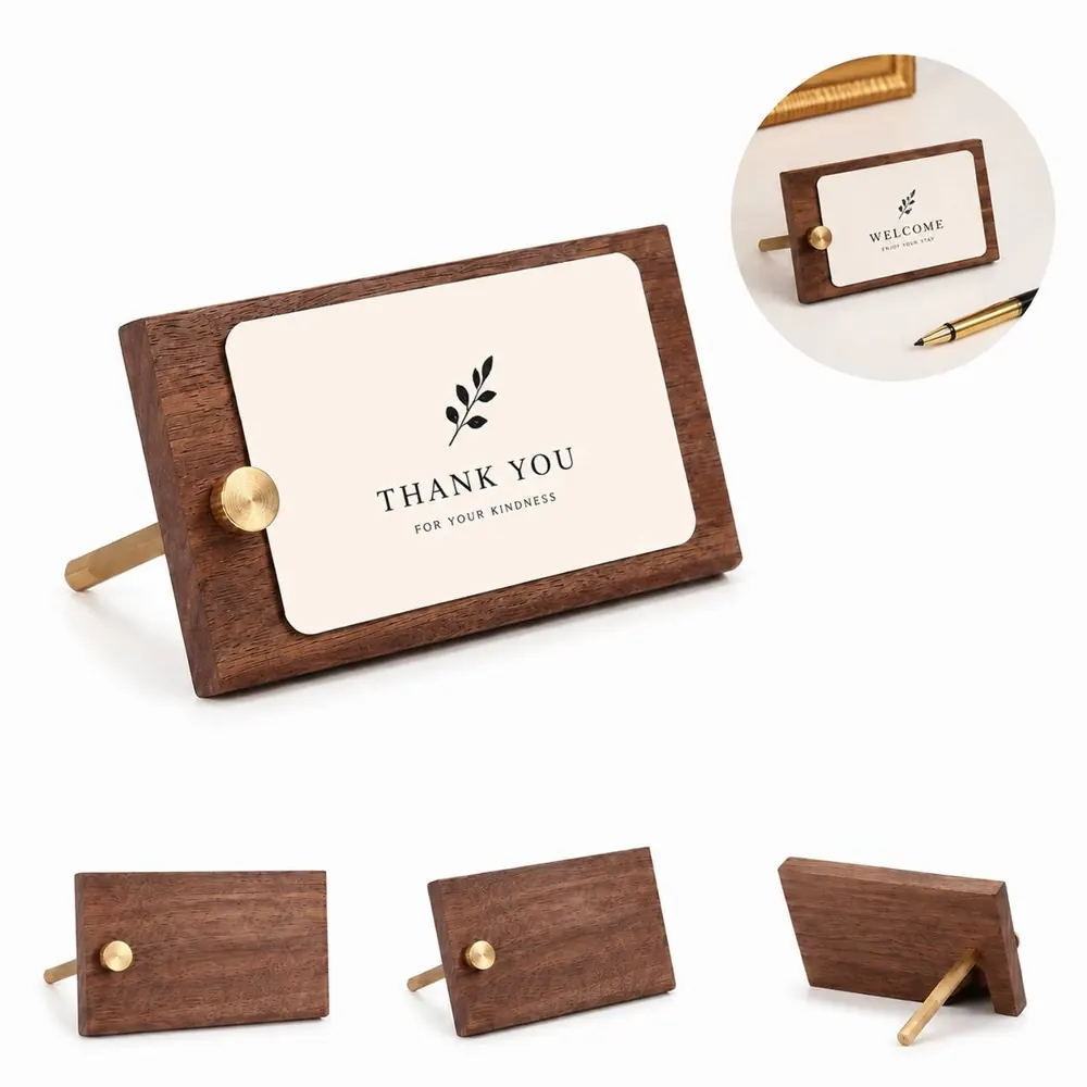 Solid Walnut Business Card Holder, Natural Wood Desk 2