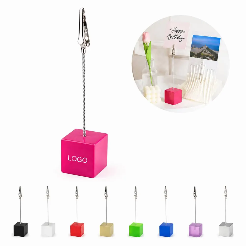 Resin Cube Base Memo Holder with Metal Clip for Desk