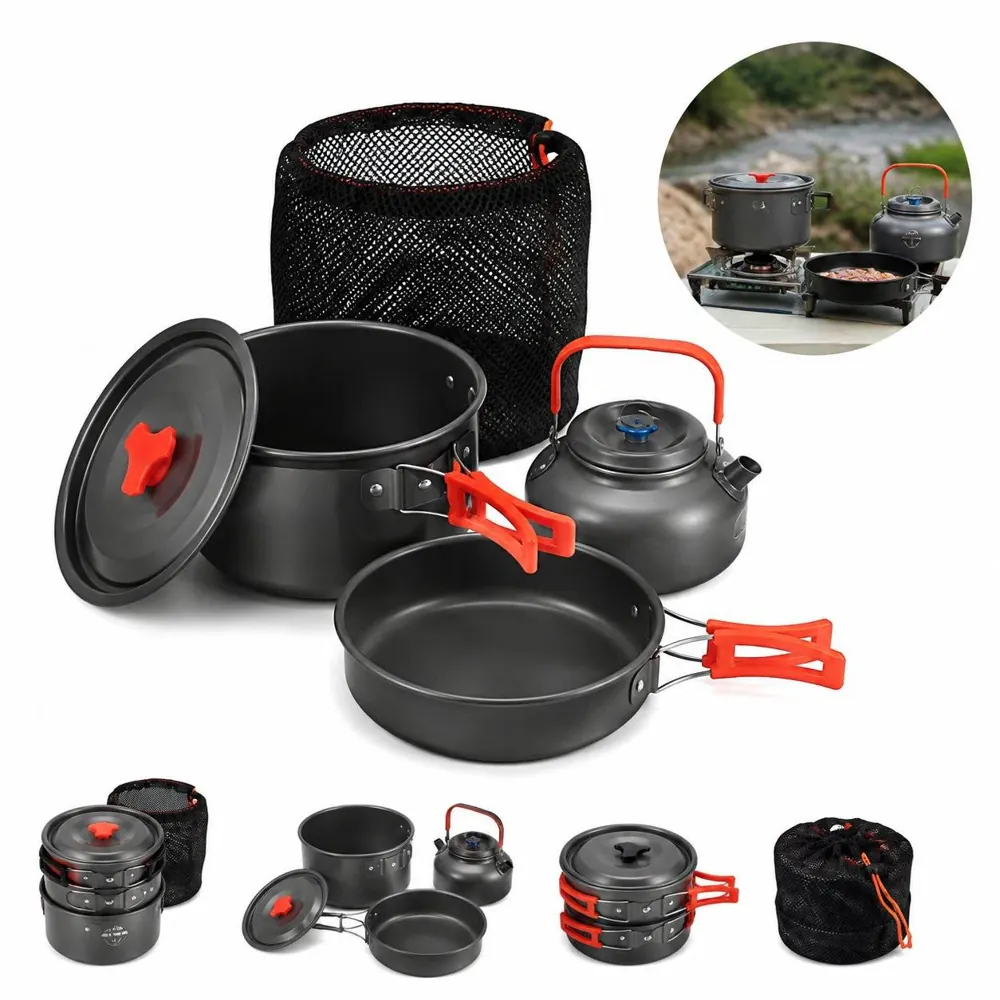 3-Piece Non-Stick Camping Cookware Set with Foldable Handles 2