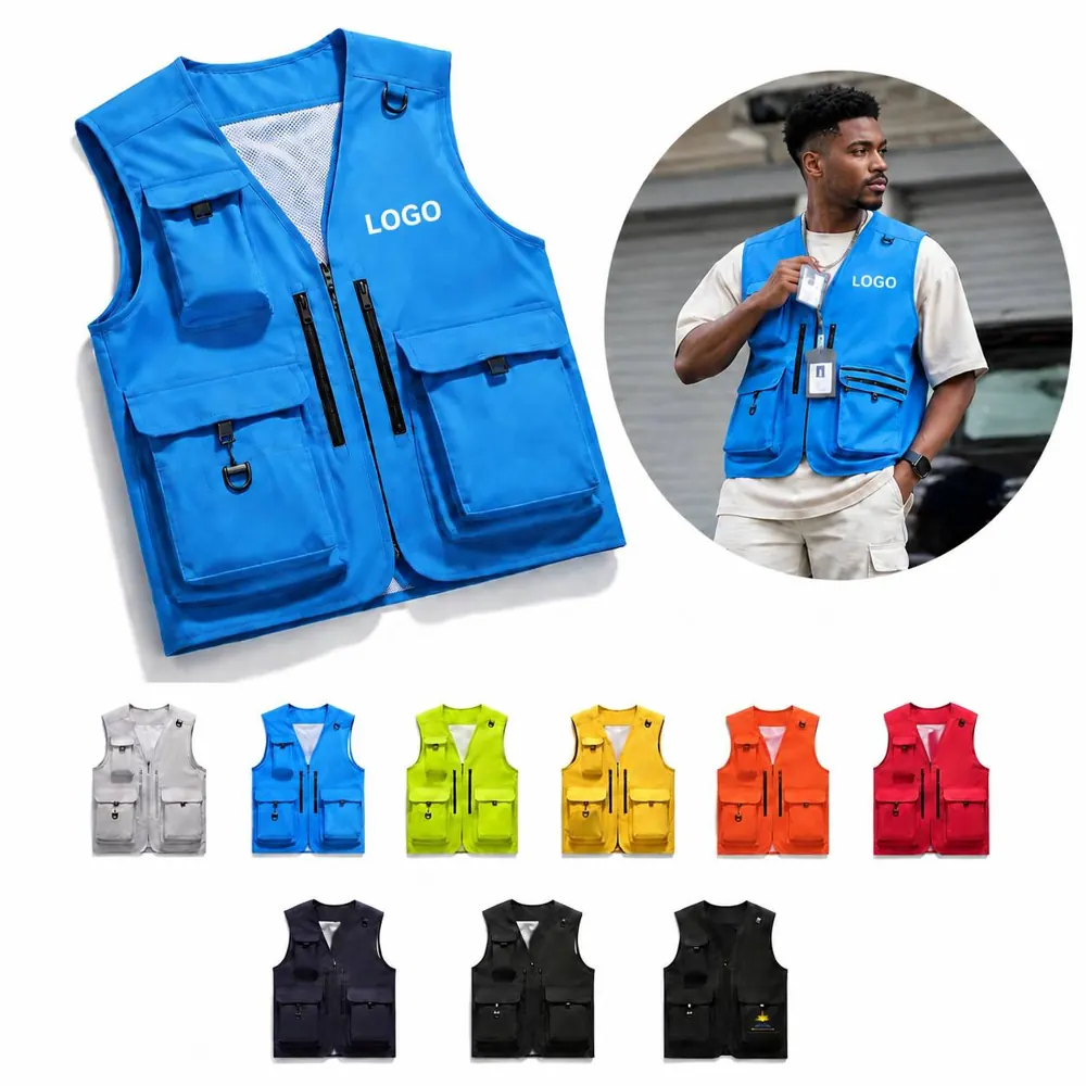 Men's Multi-Pocket Lightweight Utility Vest with Full Zipper
