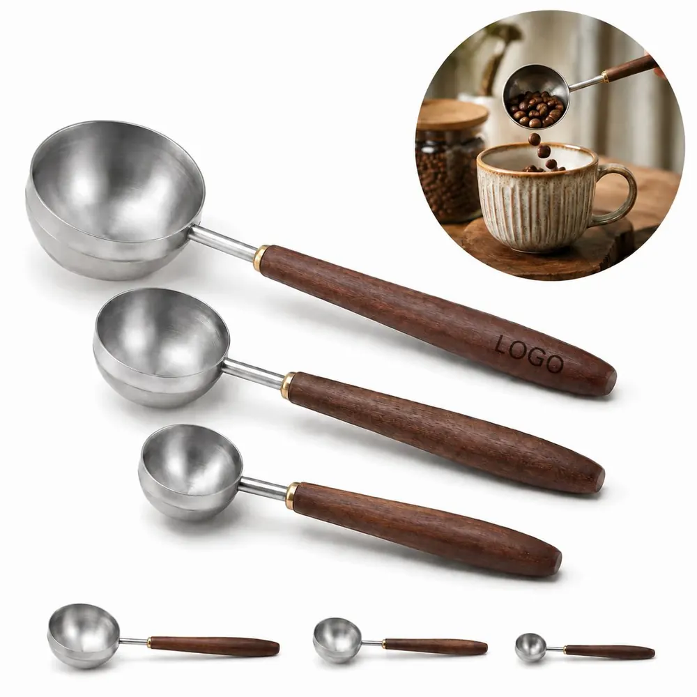 Walnut Handle Stainless Steel Coffee Scoop 1 Tbsp Measure