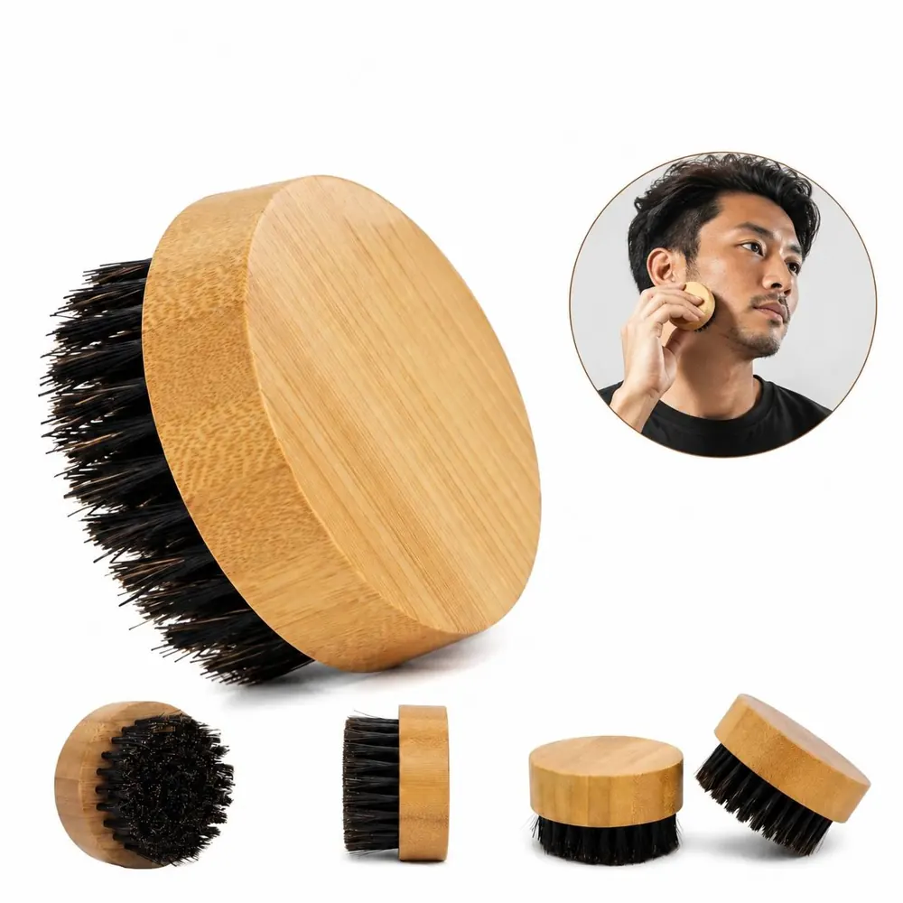 Natural Bamboo Beard Brush for Men, Wooden Grooming Tool 2