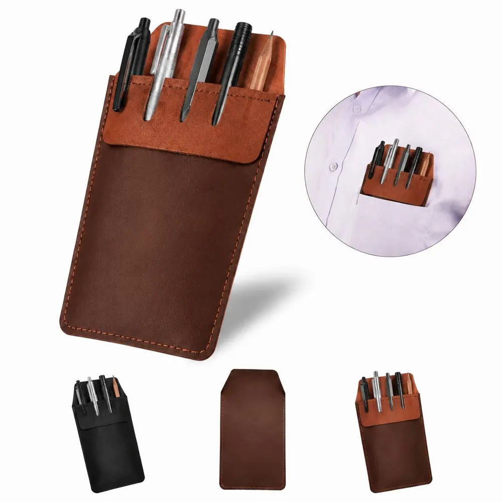 PU Leather Pen Pocket Protector with Multi-Slot Design 2
