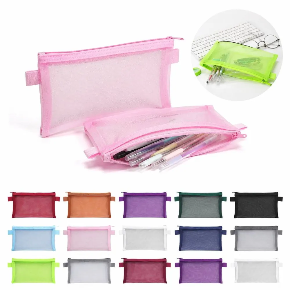 Transparent Mesh Pencil Case with Zipper for Pens 2