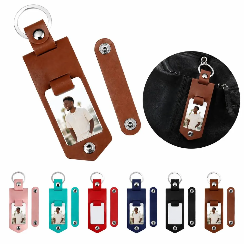 PU Leather Heat Transfer Keychains with Metal Ring 2