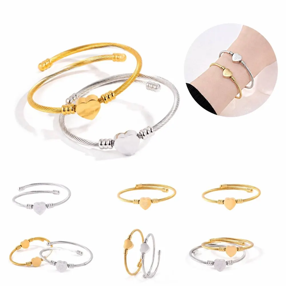 Titanium Steel Open Heart Bangle, Polished Lightweight 2