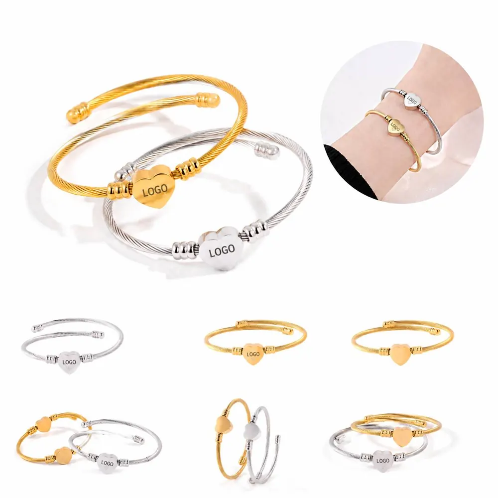 Titanium Steel Open Heart Bangle, Polished Lightweight
