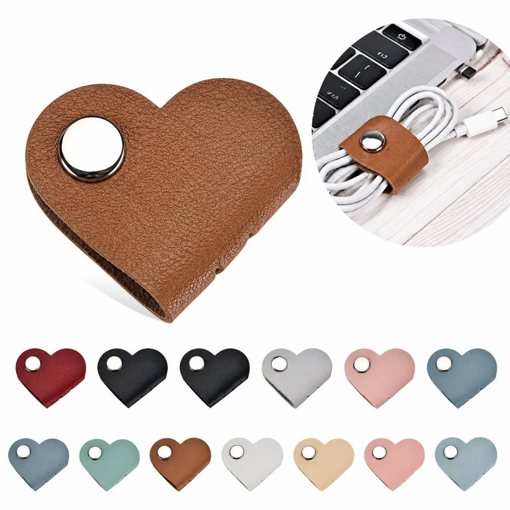 PU Leather Heart Cable Organizer for Cords & Earphones 2