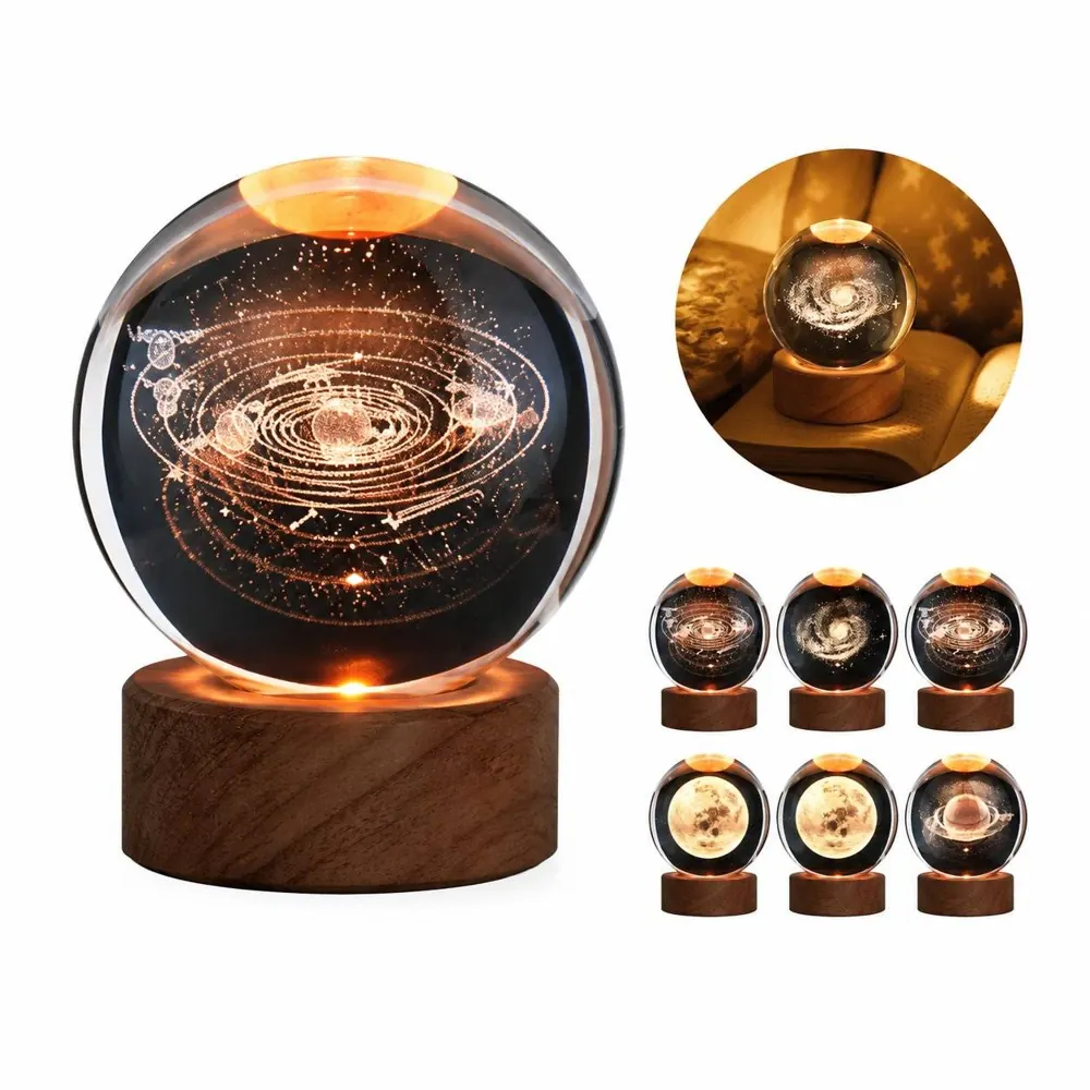 3D Crystal Solar System Night Light with Laser Engraved 2